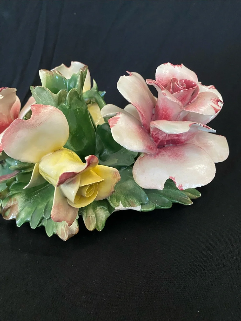 Vintage Italian Capodimonte Porcelain Flower Candle Holder Centerpiece,